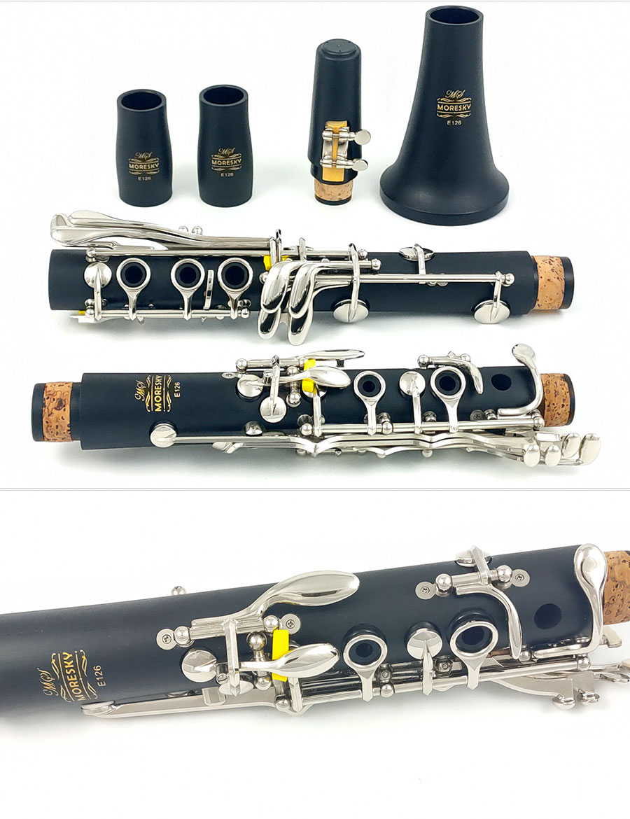 MORESKY Clarinette Ebonite/Caoutchouc Dur 17 Touches Instrument à Vent E126 OEM
