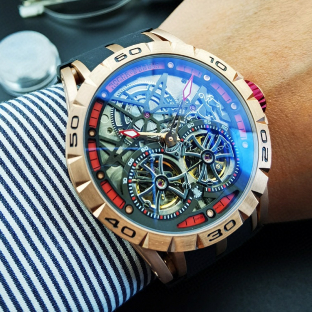 Mens watch Luxury King Series Double Flywheel automatic watch 46mm Hollow tourbillon rubber strap wristwatch
