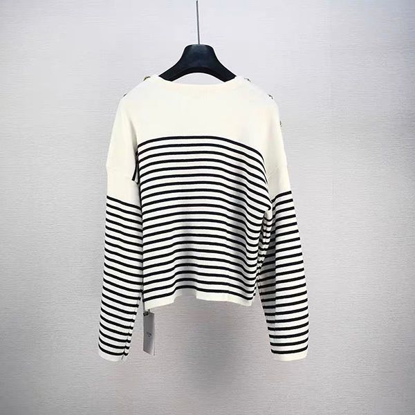 2023 Designer High-End Autumn Winter Sweater Stripe Knitting Pullover Women V-Neck Long Sleeves Loose Sweater Cel