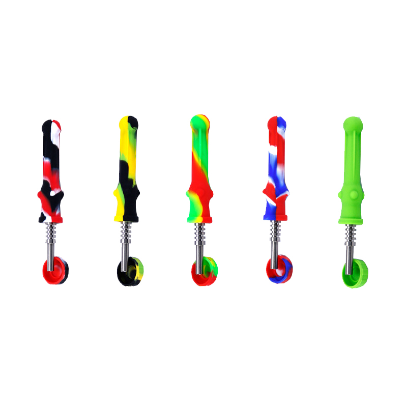 Silicone Smoking Straw Dab Hand Pipes with Stainless Nail Tip Portable Smoke Collector Device Retail