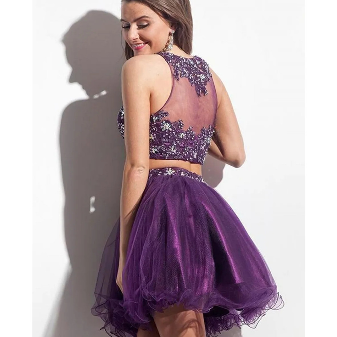 Sexy Purple Short Two Pieces Homecoming Dresses Beaded Crystal Appliques A-Line Prom Cocktail Graduation Gown Custom Made Graduation Prom Dress