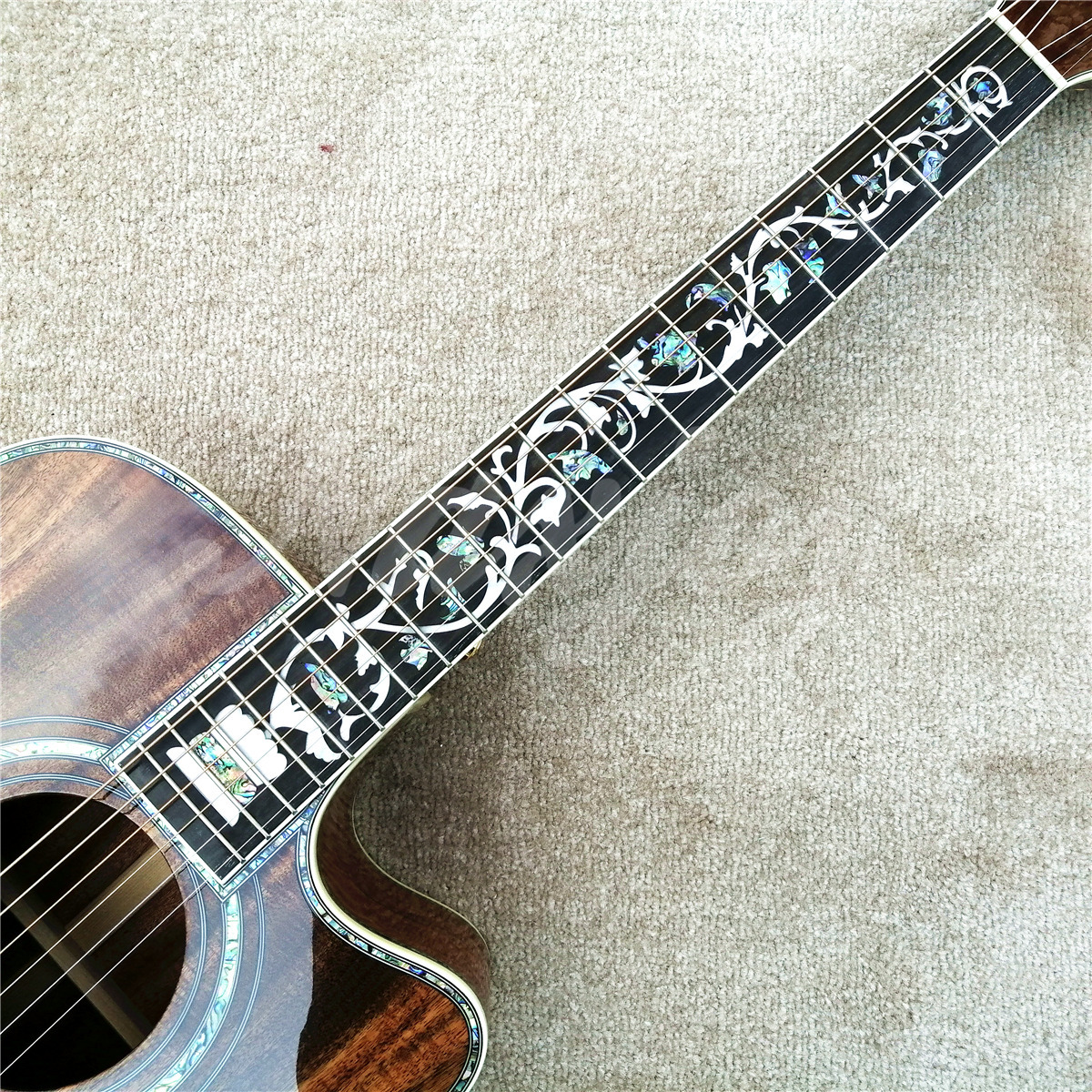 Guitarra acústica de madeira Koa Cutaway 41 polegadas estilo D Abalone Tree of Life Inlays Ebony Fingerboard Guitarra