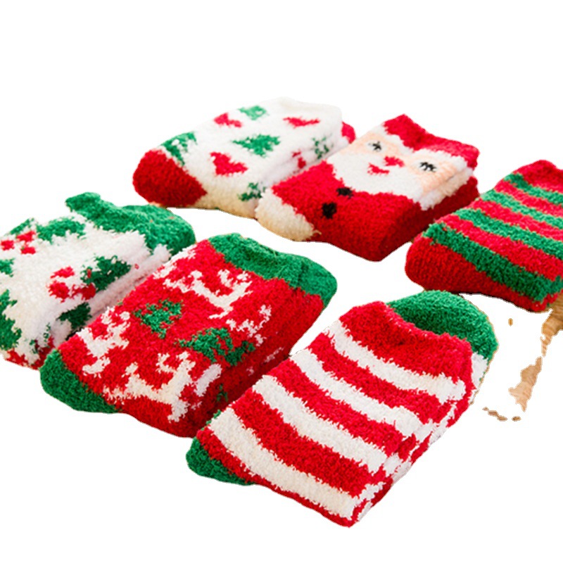 Christmas Decorations Christmas Socks thickened towel socks autumn and winter new popular warm coral velvet socks versatile half edge velvet socks wholesale