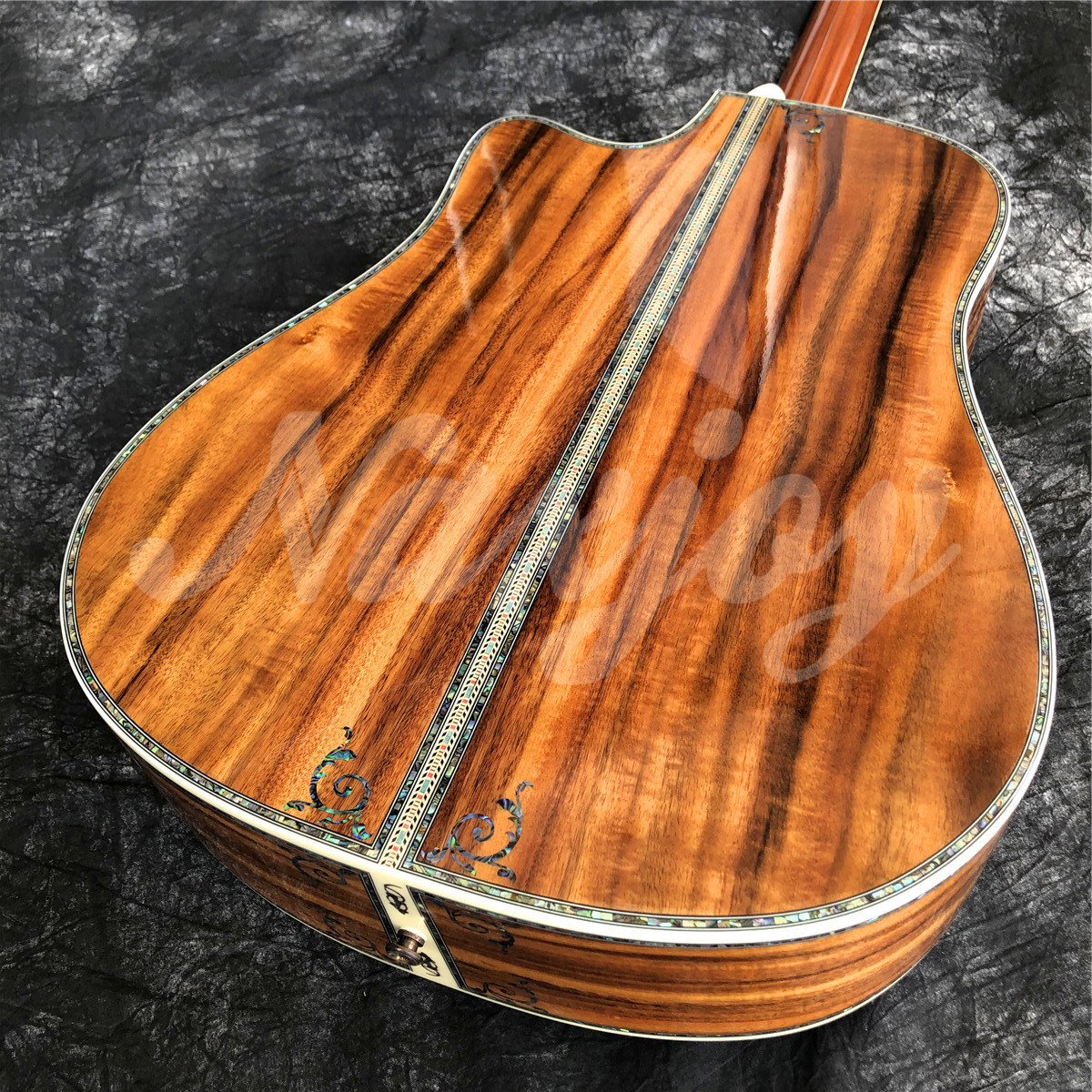 Guitare acoustique en bois Abalone All Koa, 41 pouces, pan coupé, Style D, touche en ébène