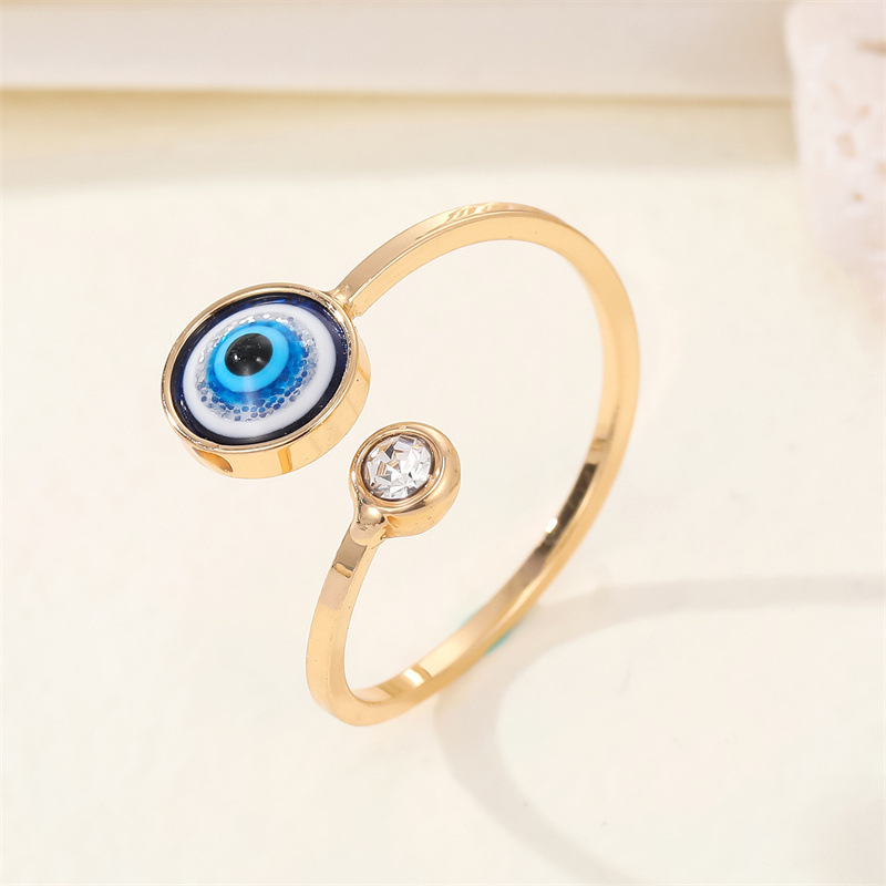 Zircon Round Evil Eye Finger Rings For Women Men Punk Bling Simple Turkish Blue Eye Justerbar Ring Wedding Party Jewelry