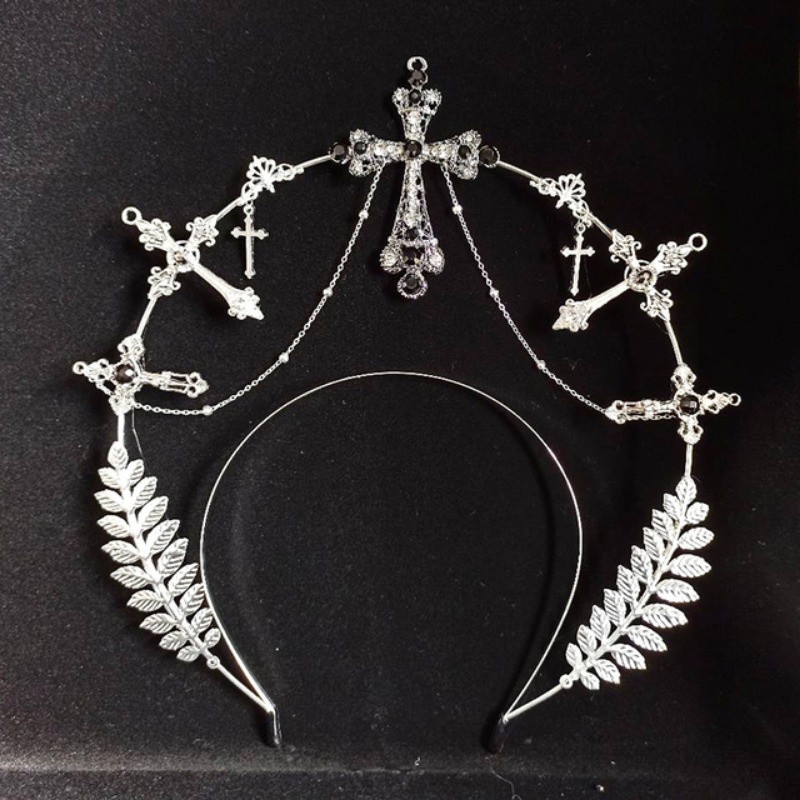 Silver Gothic KC Halo Crown Headpiece Lolita Sun Goddess Queen Baroque Tiara Halloween Headband Hair Accessories