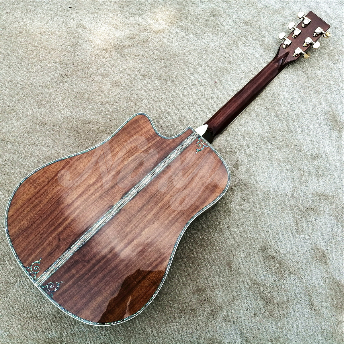 Guitarra acústica de madeira Koa Cutaway 41 polegadas estilo D Abalone Tree of Life Inlays Ebony Fingerboard Guitarra