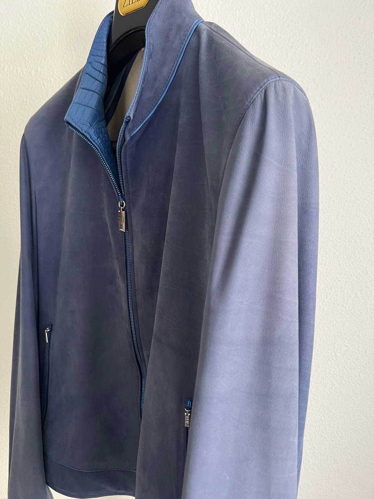 Vestes d'automne en cuir de Crocodile zilli pour hommes, manteau bleu décontracté