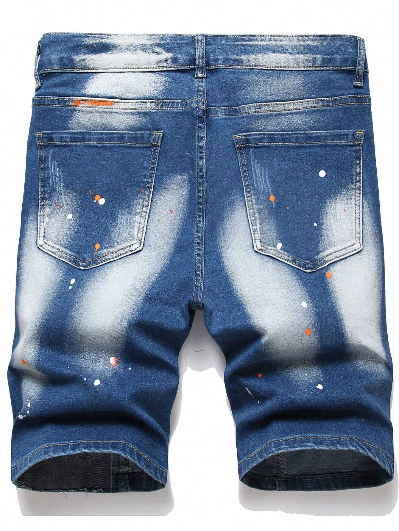 Men's Graffiti Ripped Short Jeans 2023 Summer New Fashion Casual Slim Big Hole Retro Style Denim Shorts Male Brand Clothes HKD230829