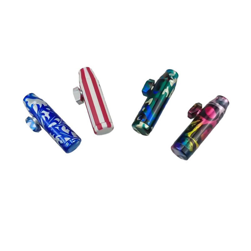 New Colorful Pattern Aluminium Alloy Mini Smoking Pipes Dry Herb Tobacco Spice Miller Stash Case Bottle Removable Snuff Snorter Sniffer Snuffer Bullet Style Tips