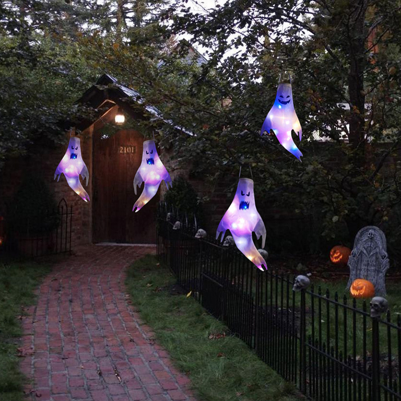 51 tum Halloween Ghost Windsocks Led Light Up Ghost Hanging Decorations Flag Wind Socks For Home Yard Outdoor Decor Party Supplies