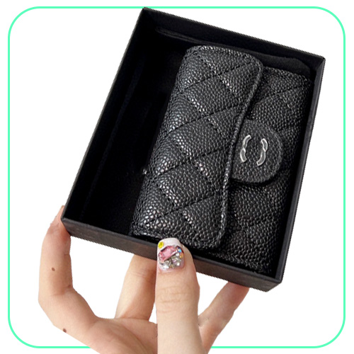 Märke plånböcker mini lambskin caviar designer klaff purses glansiga pärlkorniga kalvskinn quiltade klassiska korthållare guld silver m2250633