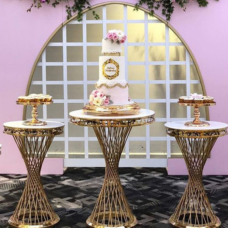 Lyxig bröllopsdekoration fransk gulddessertbord cylinder blomma stativ kakhållare för parti bankett hall platslayout rekvisita