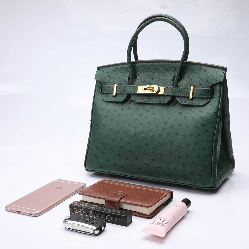 BK Genuine Handbag Ostrich Leather Women