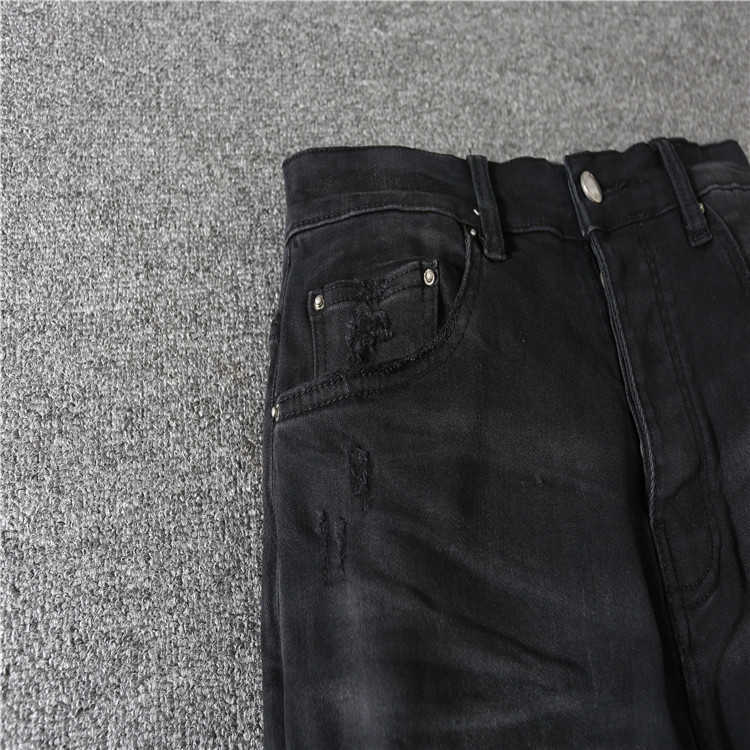 OFF torn patch beggar black slim elastic jeans man