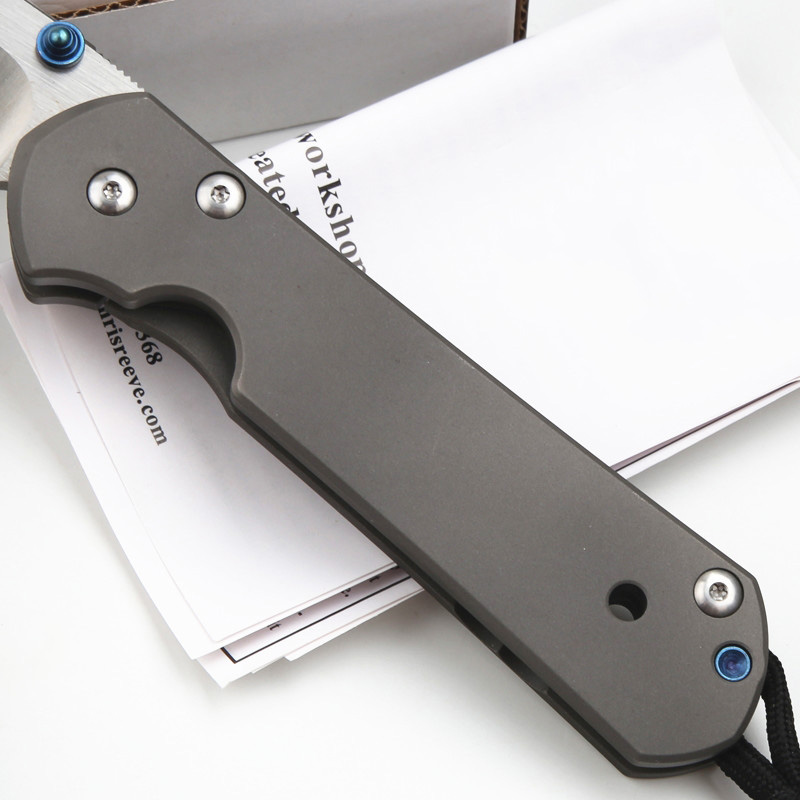 Ny CR 21 -årsjubileum Folding Knife D2 Satin Drop Point Blade CNC Titanium Alloy Handle EDC Pocket Knives With Leather Mante and Retail Box
