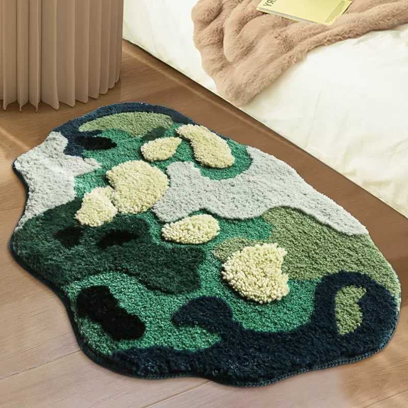 Nordic 3D Lawn Moss Dywan dywan do sypialni salon zielony las nieregularny wystrój domu elegancki pokój matowy przy łóżku dywan HKD230829