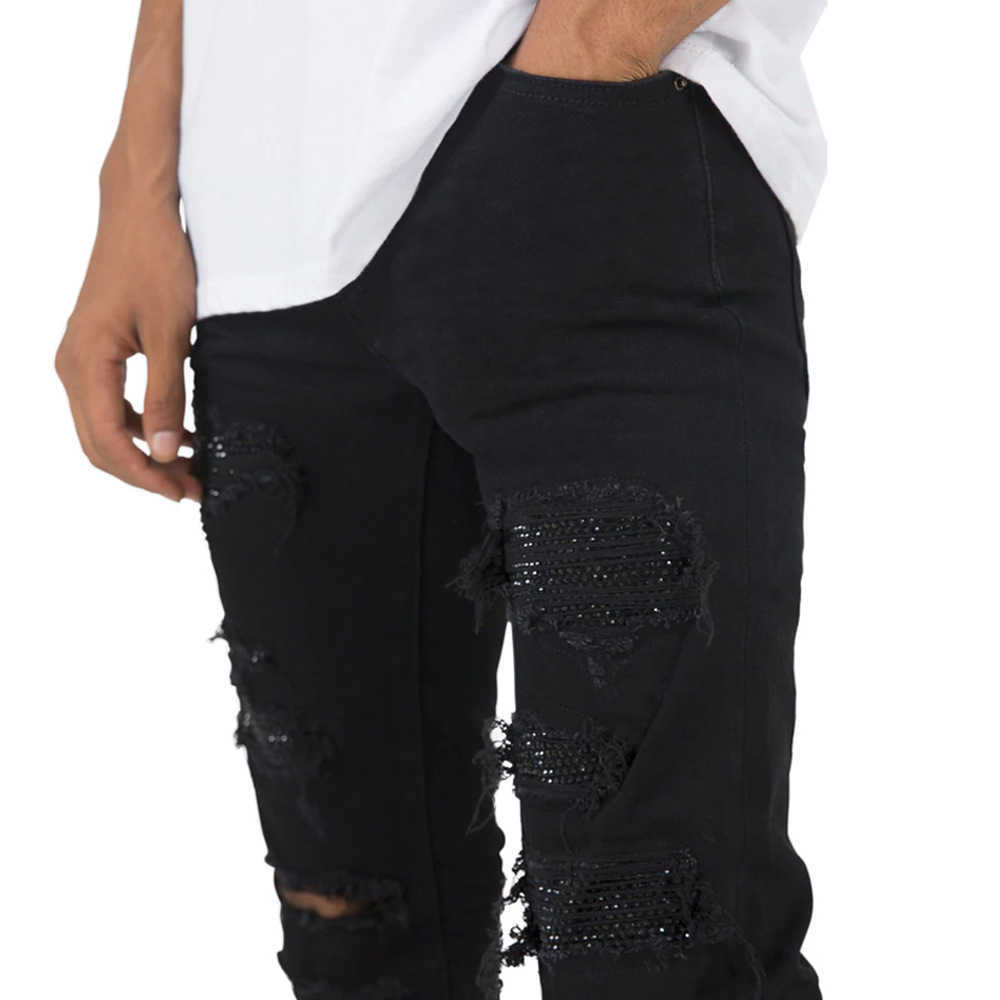 Модные черные эластичные мужские джинсы с горячими отверстиями в стиле FOG
