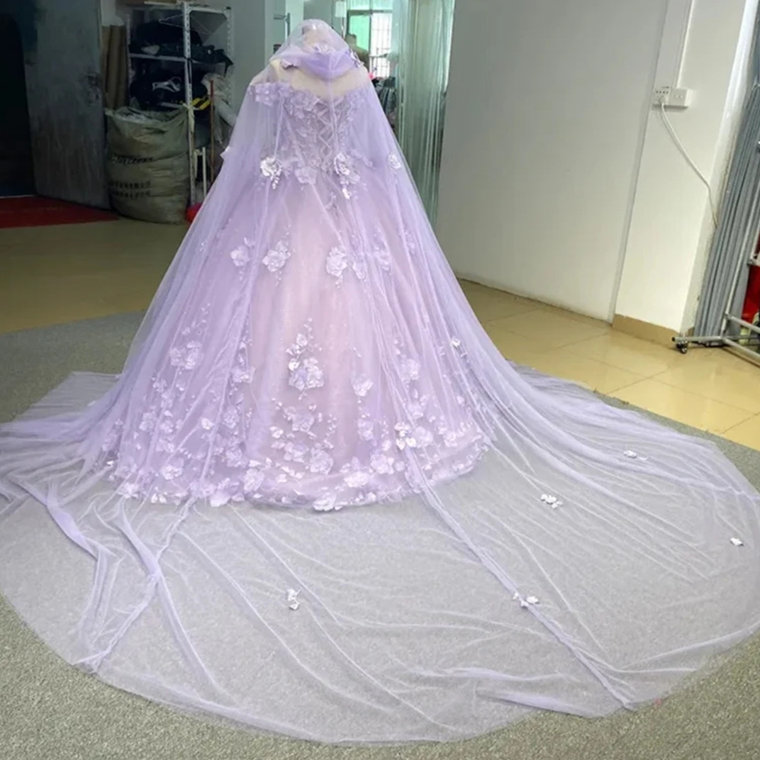 Purple Quinceanera Dresses with Cloak Wrap Cape Flowers Sweetheart Lace up Corset Princess Dress Vestidos De Quinceanera Estidos Para 15 nera 2024