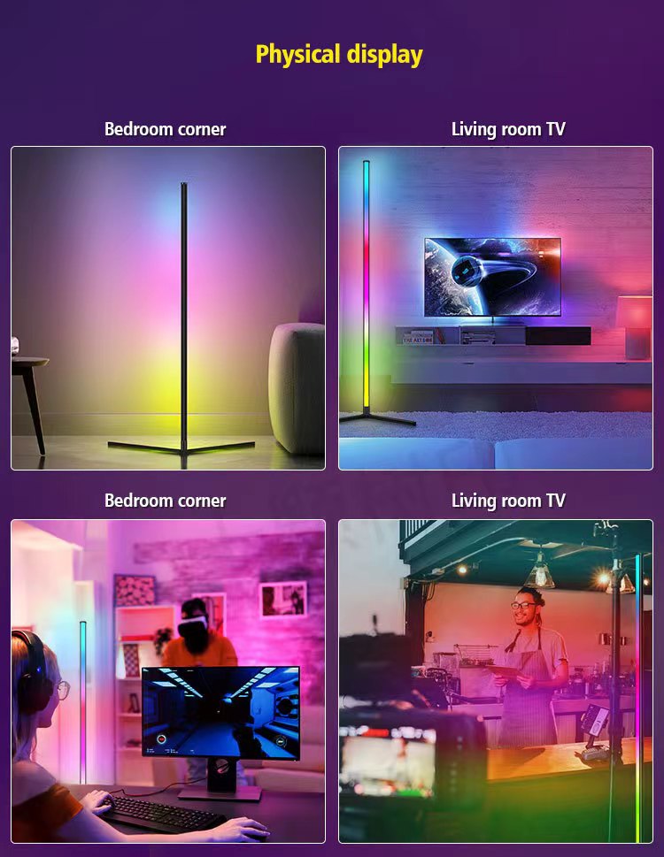 Lámpara de pie de esquina de salón 150 LED Tuya, luz de ambiente RGB inteligente para dormitorio, decoración nórdica para el hogar, lámpara de mesa, iluminación de soporte Interior