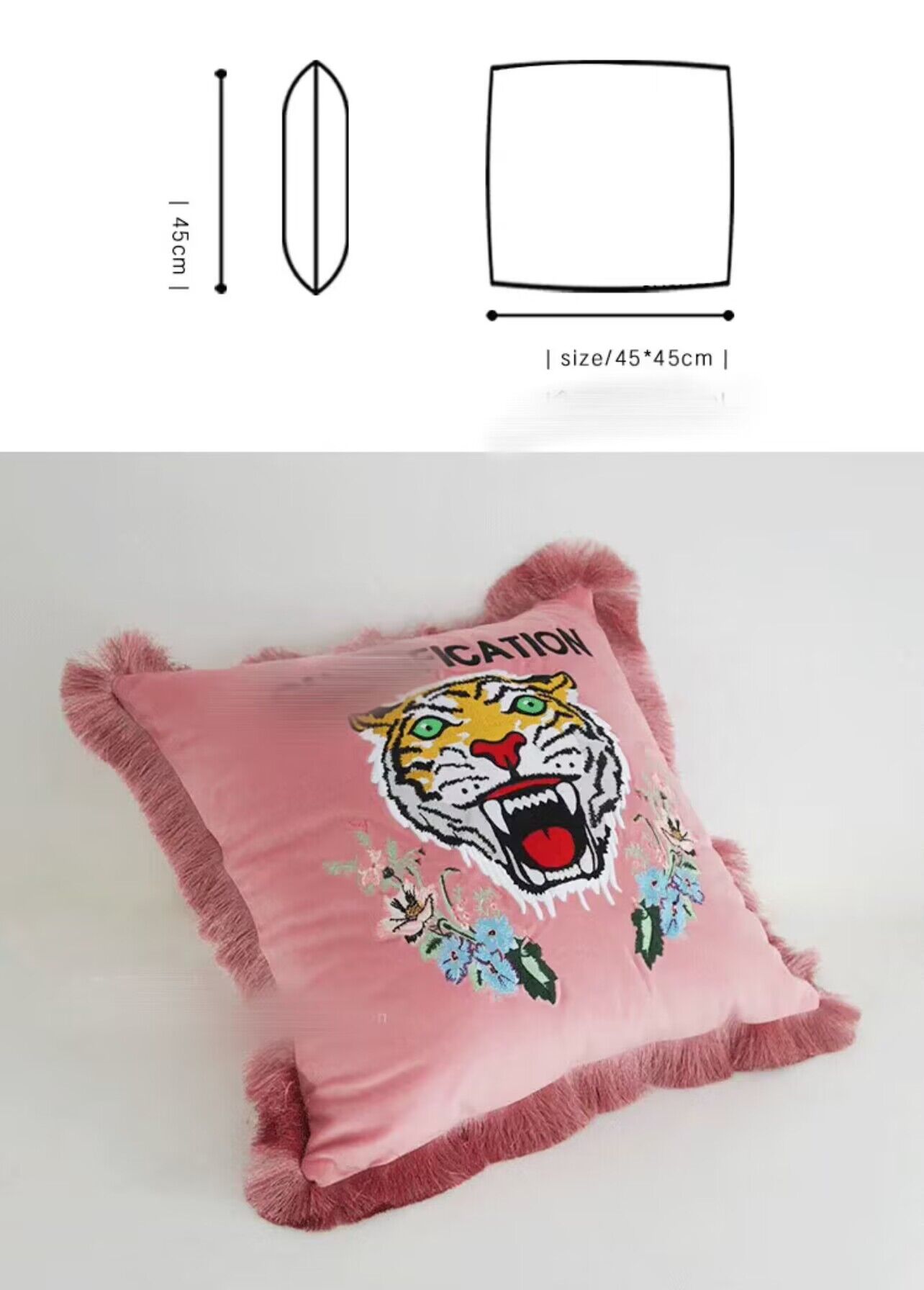 Funda de almohada de diseño de lujo Funda de cojín con bordado de patrón de tigre clásico 45 * 45 cm para decoración del hogar y festivales Regalos nuevos para el hogar de Navidad