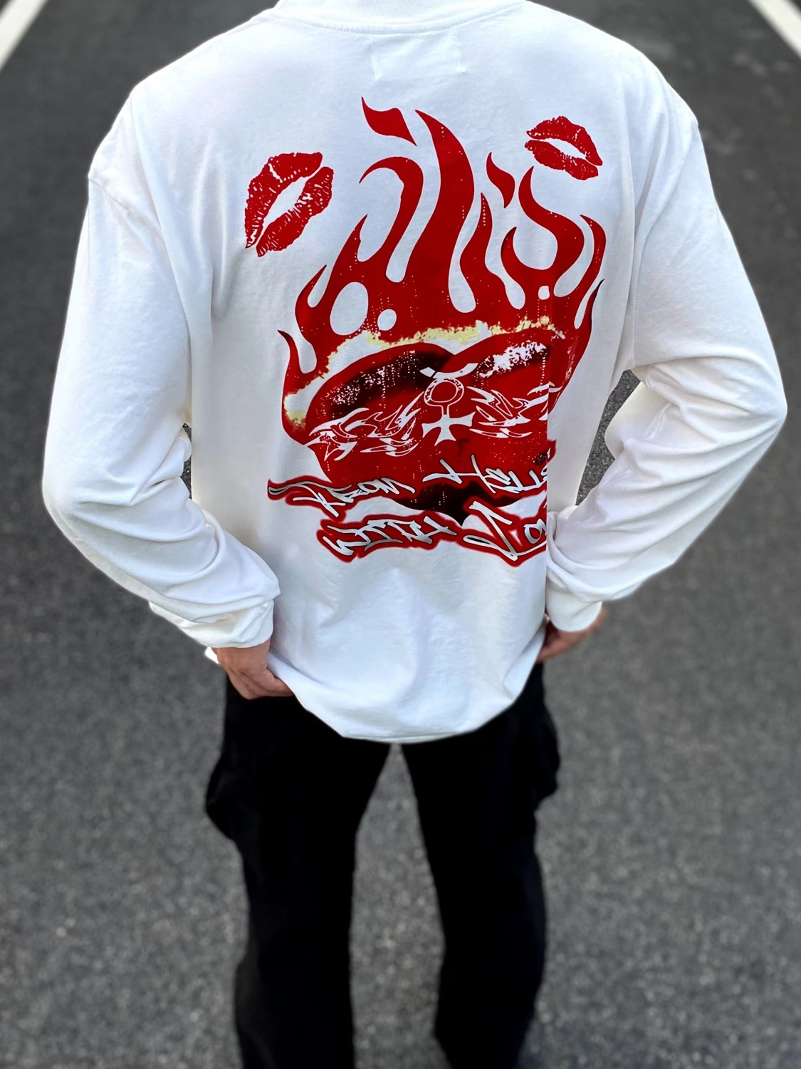 HELLSTAR Rodman Flame Heart limited American street graffiti hip hop style High street long sleeve Men Sweatshirts round neck outdoor casual Street Hoodies SMLXL