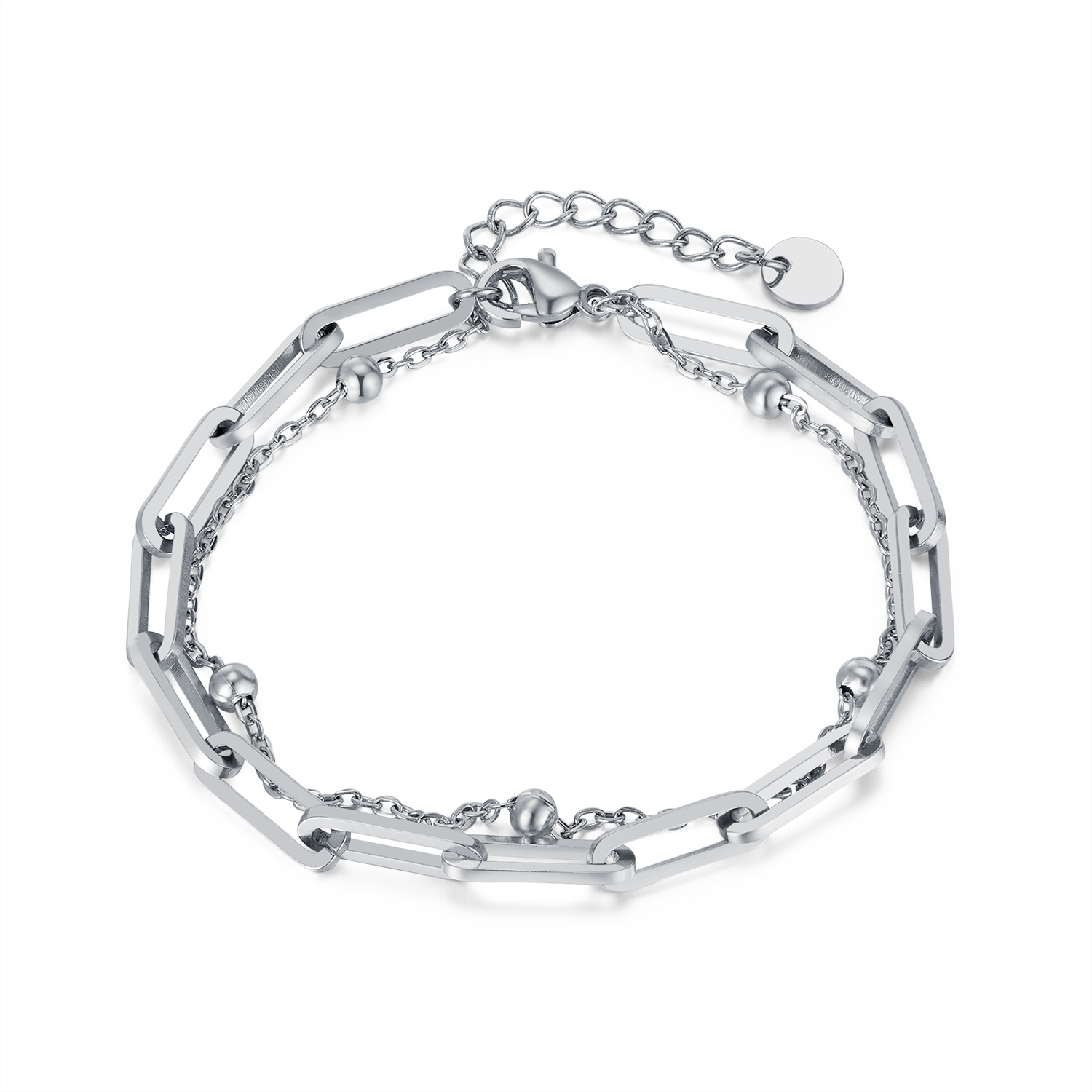 Bracelet Simple Double couche multicouche avec trombone, chaîne en acier inoxydable, bijoux pour hommes et femmes, or argent 17cm + 4cm