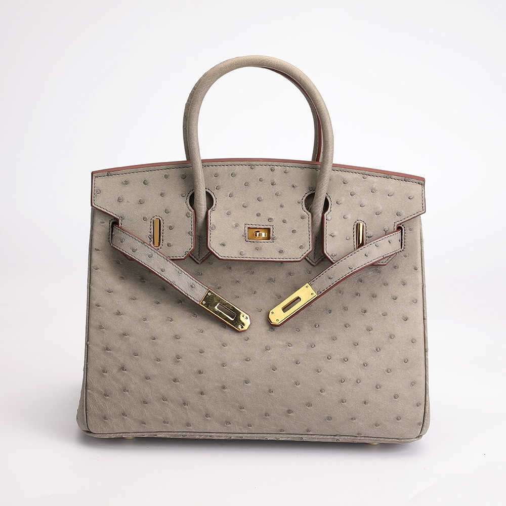 BK Genuine Handbag Ostrich Leather Women