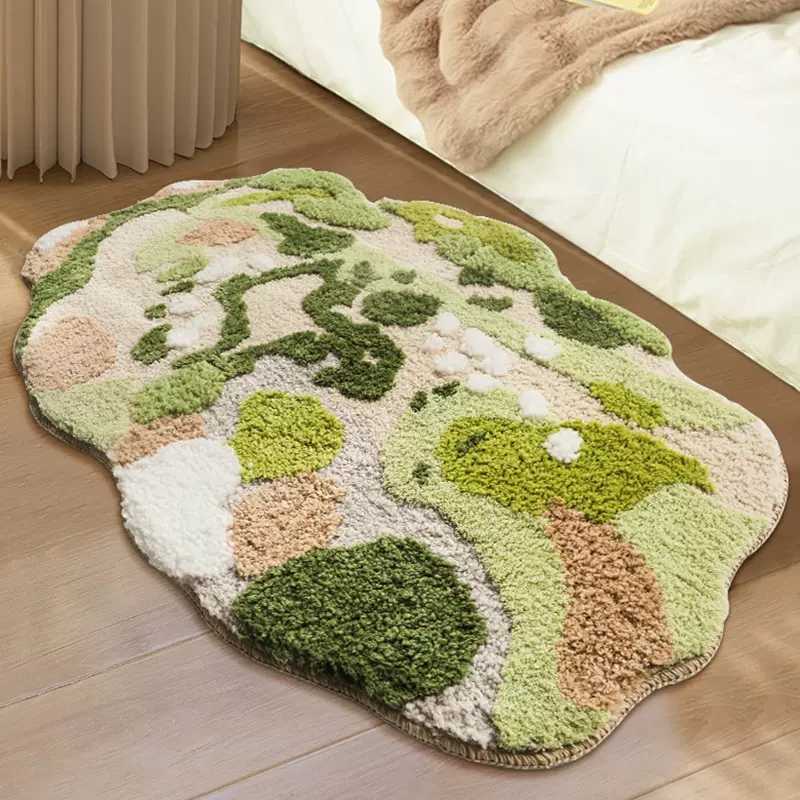 Nordic 3D Lawn Moss Dywan dywan do sypialni salon zielony las nieregularny wystrój domu elegancki pokój matowy przy łóżku dywan HKD230829