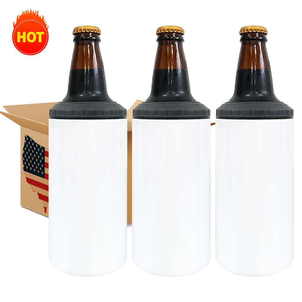 USA Warehosue Travel coffee beer water 12oz 16oz 4 in 1 insulated cooler 304 Stainless steel Vacuum Insulated blank sublimation skinny straight with 2 lids