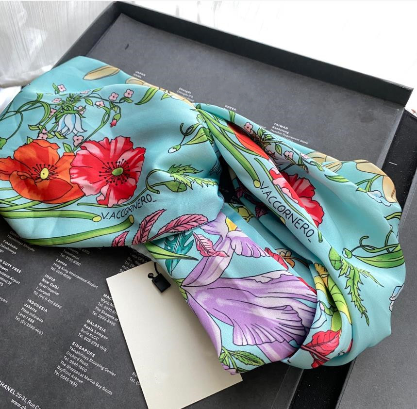 Elastic Turban Heabands 100% Silk Floral Flower Hair Bands Bandanas for Women High Quality Designer Headband Headwraps Bandana Gift Dropship