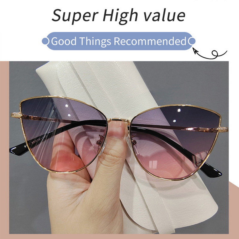 2023 Retro Reizen Uv400 Populaire Brillen Trending Metalen Kleine Vintage Zonnebril Zwarte Cat Eye Zonnebril Dames Driving Shades