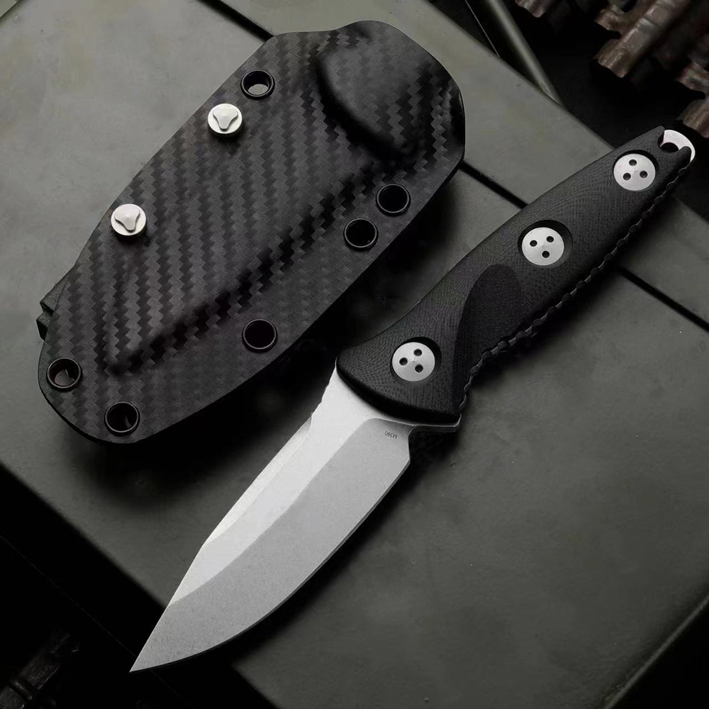 New H2392 Survival Straight Knife M390 Stone Wash Drop Point Blade Full Tang G10 Handle Outdoor Fixed Blade Tactical Knives with Kydex