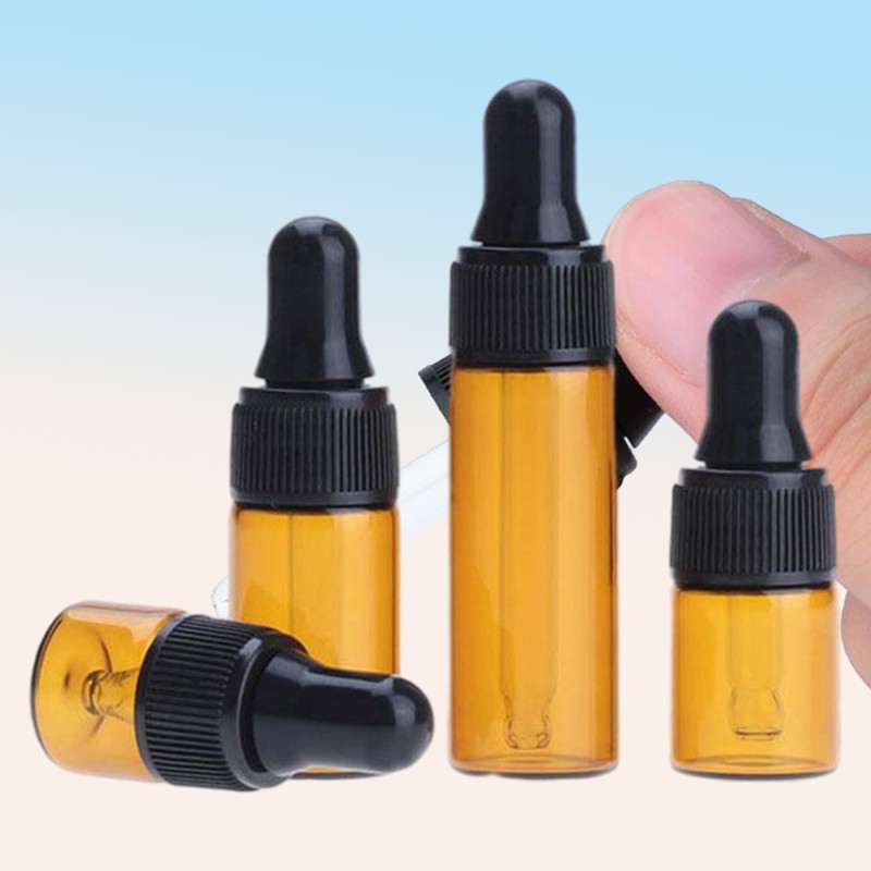 Black Dropper Cap Amber Glass Round Dropper Bottles 1ml 2ml 3ml 5ml Sample Essential Oil Pipette Container For Travel8358671