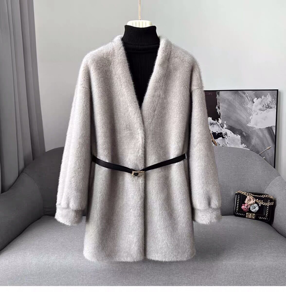 OC000215 # Cappotto invernale da donna Velluto imitazione pelle di visone Pelliccia da donna di media lunghezza Pelliccia ecologica integrata LOGO personalizzato