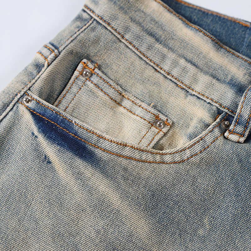 Jeans da uomo alla moda blu con osso laterale Old School