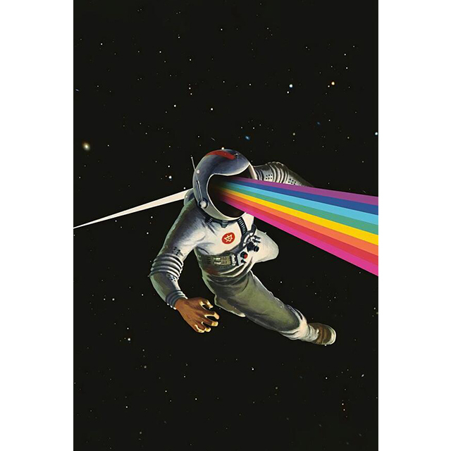 Peinture sur toile arc-en-ciel ciel étoilé conduisant une voiture créativité errant astronaute affiches murales impressions d'art pour salon garçons chambre décor photo cadeau sans cadre Wo6