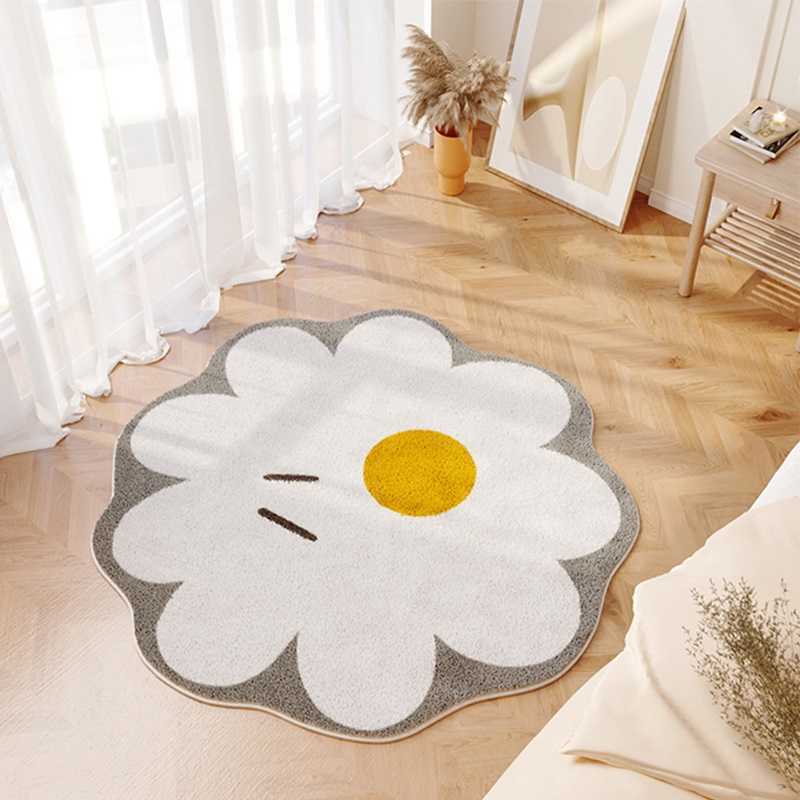 Nordic Fluffy Sun Flower Tappeto Peluche Comodino Rotondo Tappeti Ragazza Camera da letto Camera dei bambini Tappetini Tappeto morbido il gioco del bambino Tappetino gattonare HKD230829