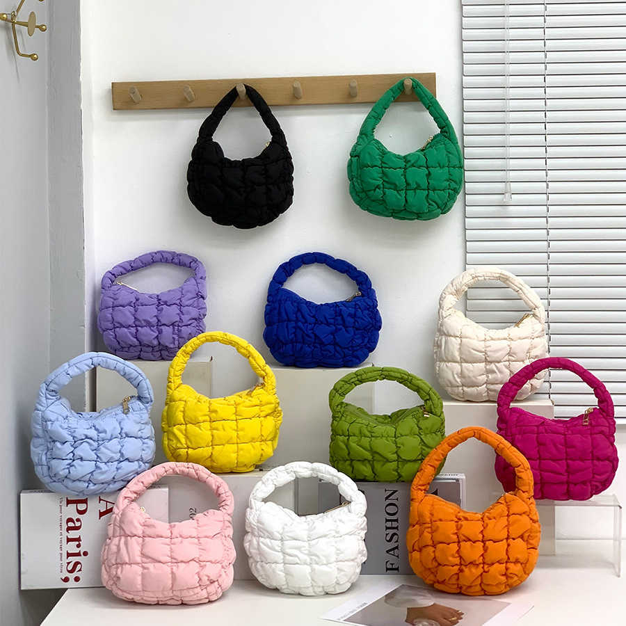 Petit sac à main plissé bouffant en forme de nuage pour femmes, couleur bonbon, motif damier, petit sac à main à bulles polyvalent, corée du sud, 230831