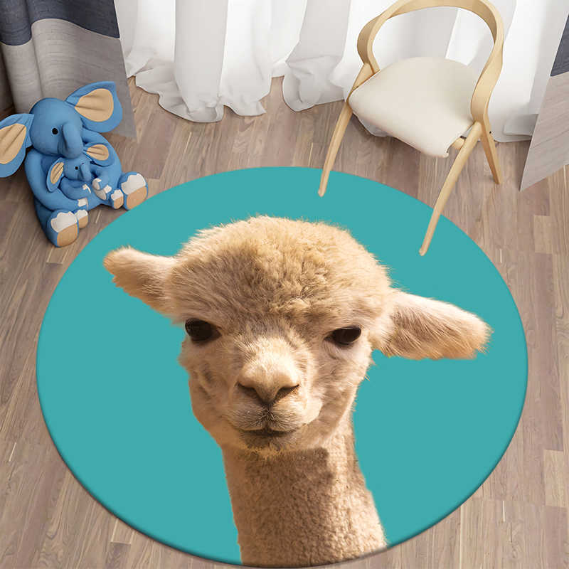 Divertente espressione alpaca tappeto rotondo tappetino in poliestere tappeto animali domestici unicorno tappeto da soggiorno tappeto bambini arredamento della camera HKD230829