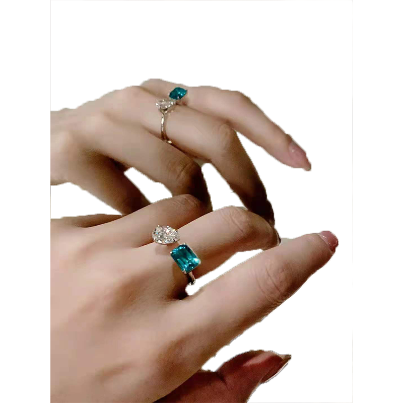 INS Simple Jewelry Jewelry Wedding Rings 925 Sterling Silver Water Grop Emerald CZ Diamond Gemtones Party Eternity Women Open ADJ1298386