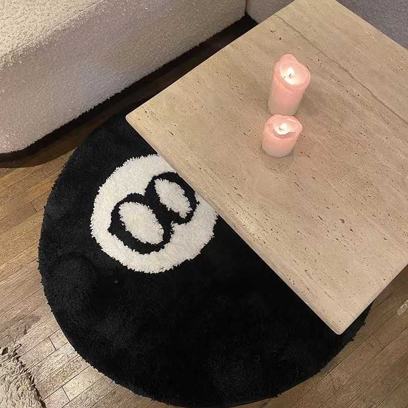 Rug Simulation Billiards 8 Ball Round Tufting Anti-slip Bath Floor Mat Kids Bedroom Retro Black No. 8 Carpet Drop Soft Chair Pad HKD230829