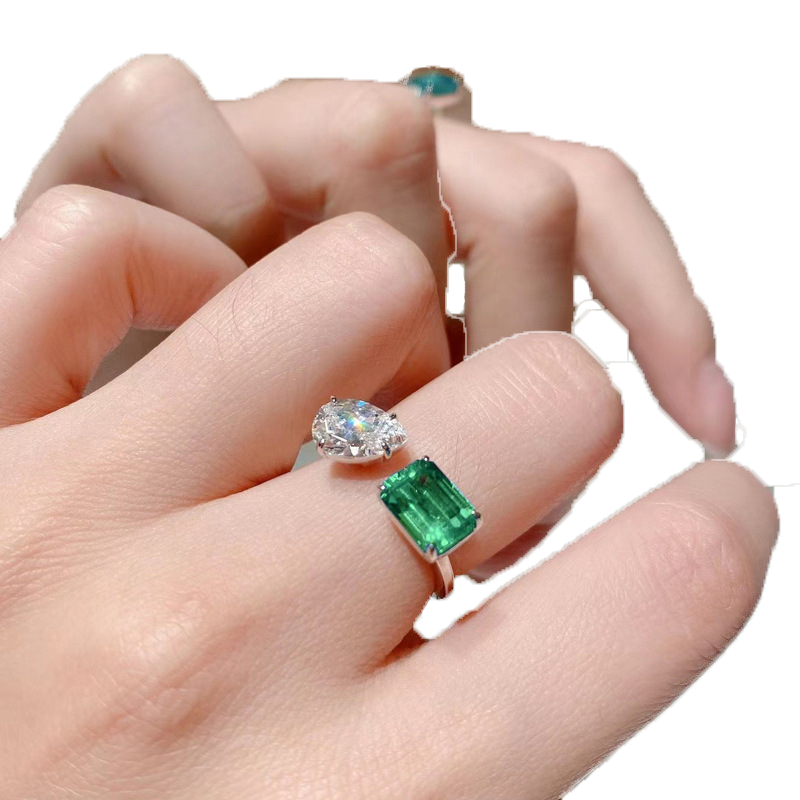 INS Simple Jewelry Jewelry Wedding Rings 925 Sterling Silver Water Grop Emerald CZ Diamond Gemtones Party Eternity Women Open ADJ1298386