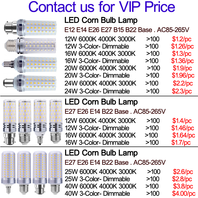 ThreeColorDimmable Led Muifa bombillas de maíz luz SMD2835 E27 B22 E14 lámpara LED 12W 16W 20W 24W 85265V 360 ángulo SMD LED bombilla CREST3220730