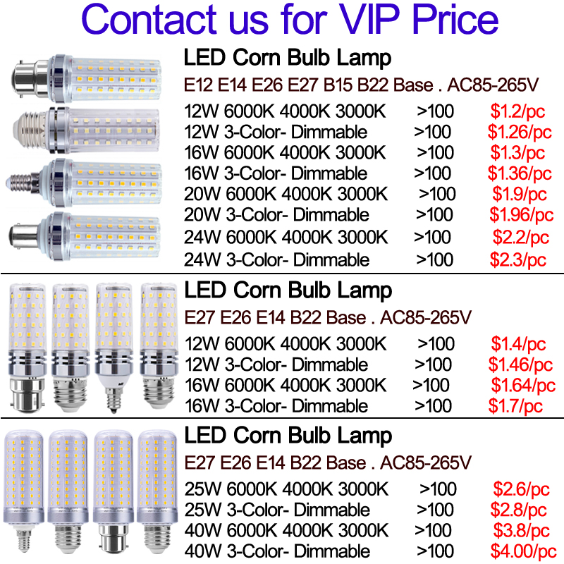 Dreifarbig dimmbare LED-Muifa-Maisbirnen Licht SMD2835 E27 B22 E14 LED-Lampe 12W 16W 20W 24W 85-265V 360-Winkel-SMD-LED-Birne CRESTECH