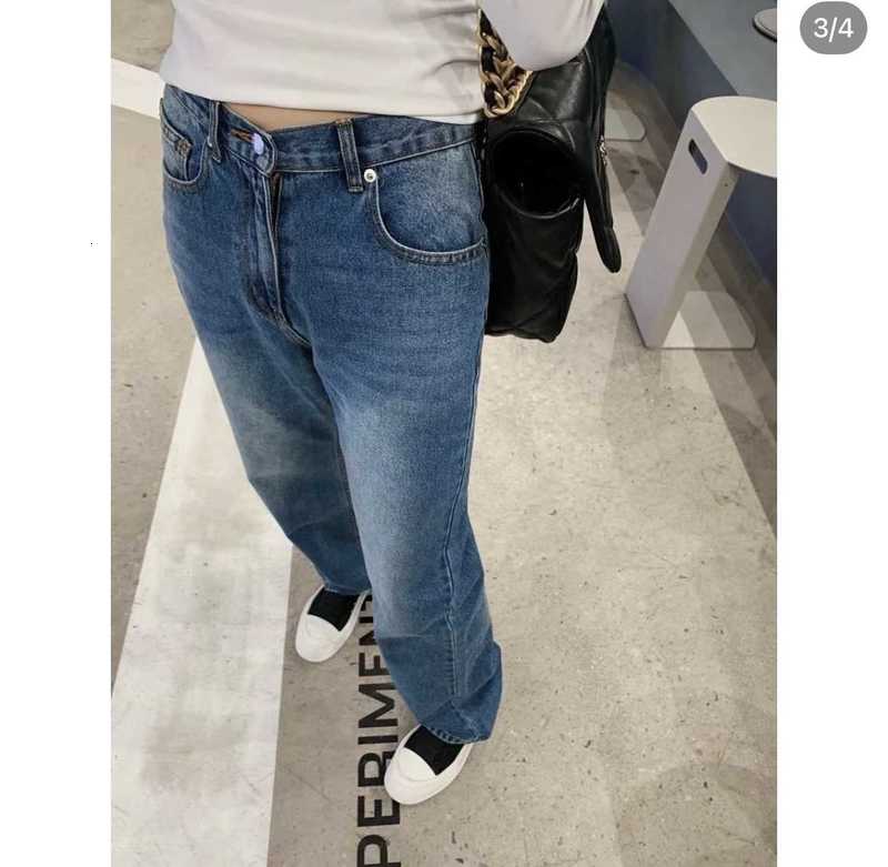 Women's Jeans designer 23 spring and summer new leisure fashion triangle made old washed straight tube skinny jeans SH0B