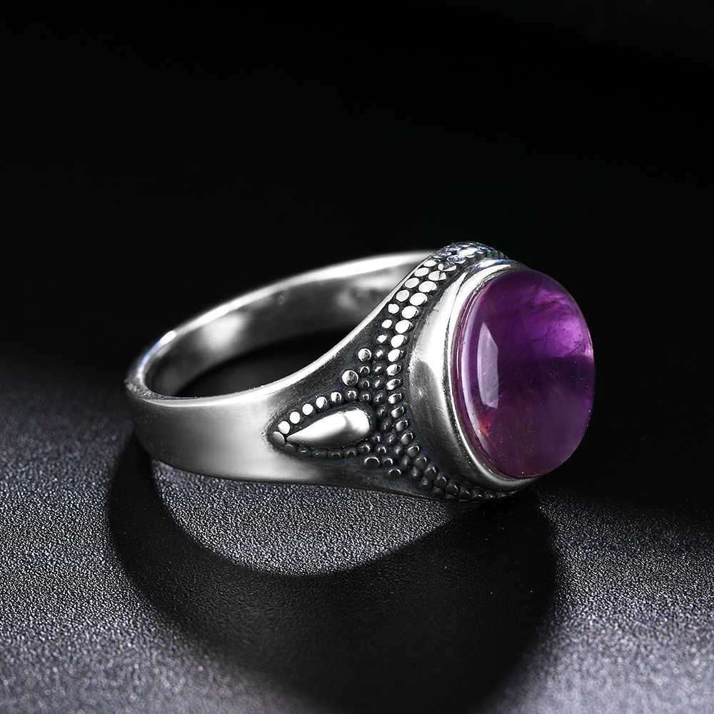 Rings S925 Sterling Silver Fine Jewelry Natural 8x10mm Amethyst Stone Rings Figuredized Rings for Women Wedding Jewelry Gift G230228