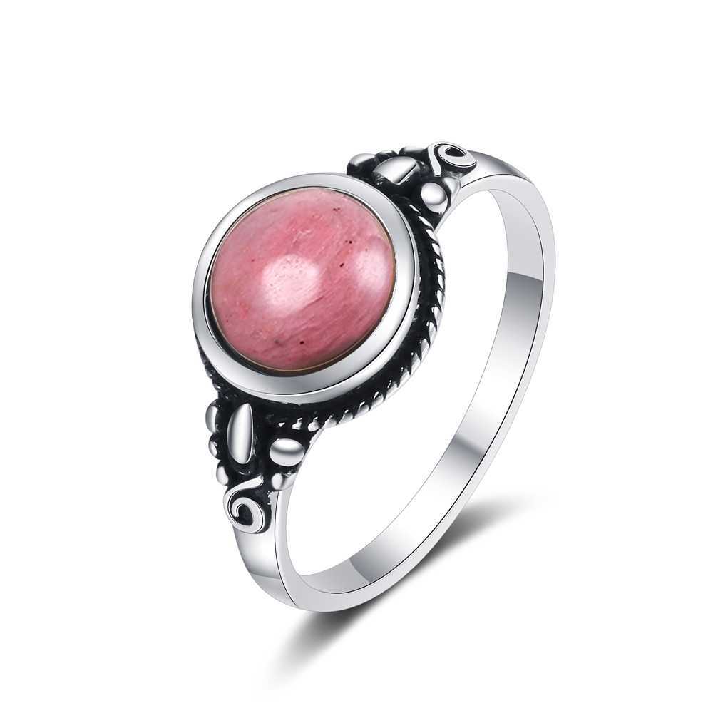 Cluster Rings Retro Natural Round 8mm Rhodochrosite Tiger Eye Ring for Women 925 Sterling Silver Party Jewelry Ring Engagement Wedding Present G230228