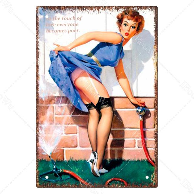 Sexy dame vintage metalen schilderplaat pin up meisje tin plaque poster muur decor bar pub club man cave retro borden 30x20cm w03