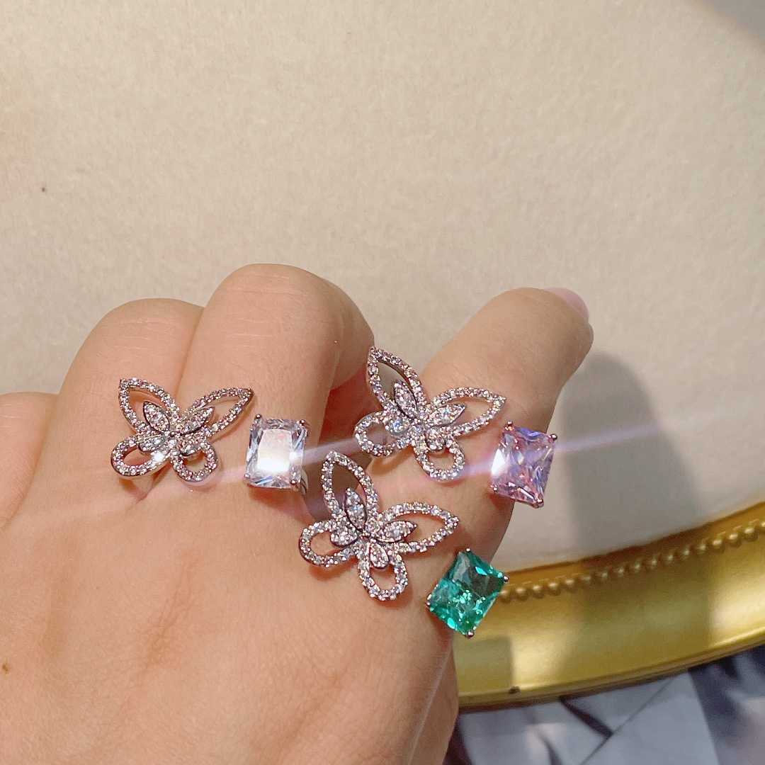 Cluster Rings Trendy Luxury Butterfly Square Cubic Zircone Anelli di fidanzamento le donne Wedding DUBAI Bridal Adjust Ring J2138 G230228